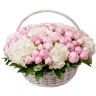 Огромная корзина с нежнейшими пионами и гортензией «Сиропная луна»